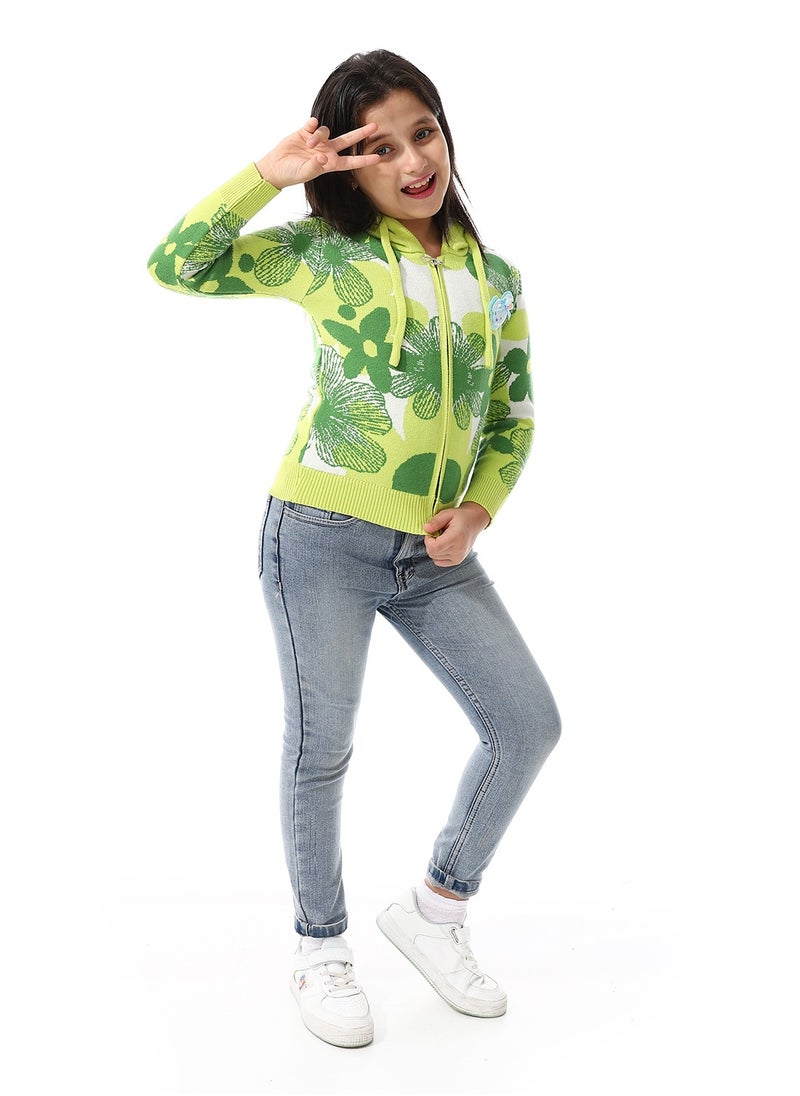 Andora - Girls Self Patterned Sweatshirt With A Pin-on Toy _Lime Green - Image 1