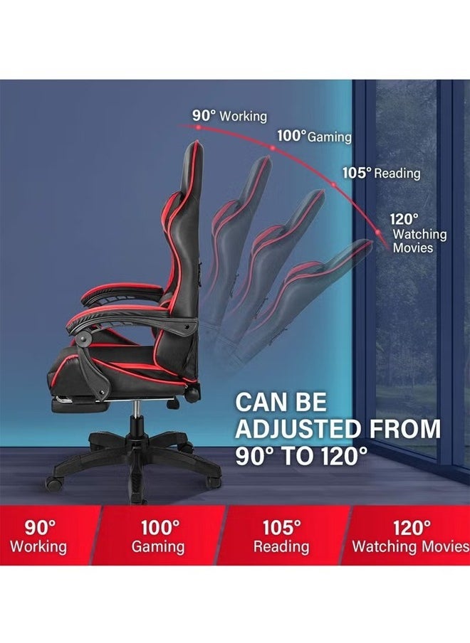 Cady One Gaming Chair Adjustable Computer Chair PC Office PU Leather High Back Lumbar Support Comfortable Armrest Headrest Red 77x25x58cm  - Image 5