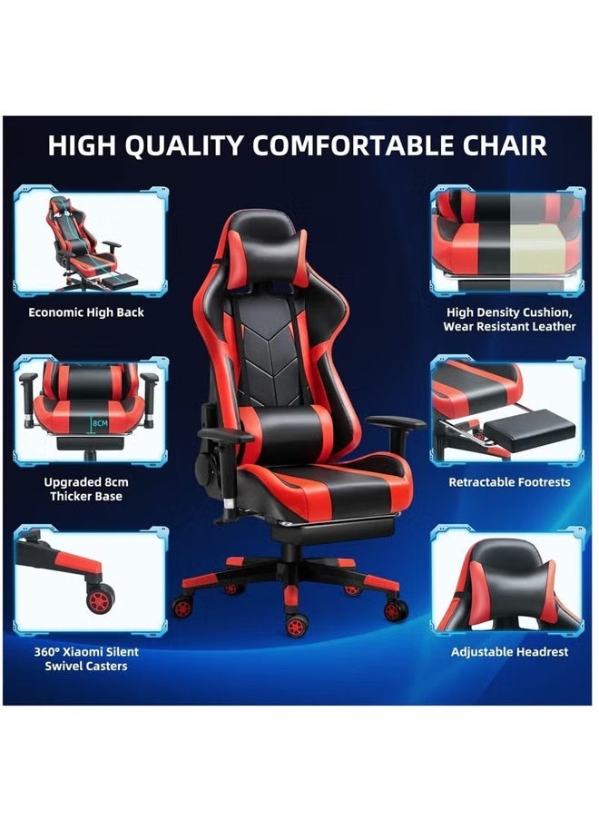 Cady One Gaming Chair Adjustable Computer Chair PC Office PU Leather High Back Lumbar Support Comfortable Armrest Headrest Red 77x25x58cm  - Image 3