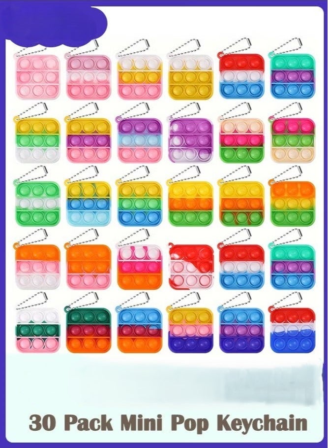 30 Pack Mini Pop Keychain, Pop Fidget Toys Fidgets for Classroom Prizes Stocking Stuffers for Kids Carnival Birthday Goodie Bag Stuffers - Image 1