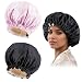 Edoneery Satin Silk Bonnet for Curly Hair Bonnet Braid Bonnet for Sleeping Bonnets for Women Large Double-Layer Adjustable(Black&Pink) - Image 2