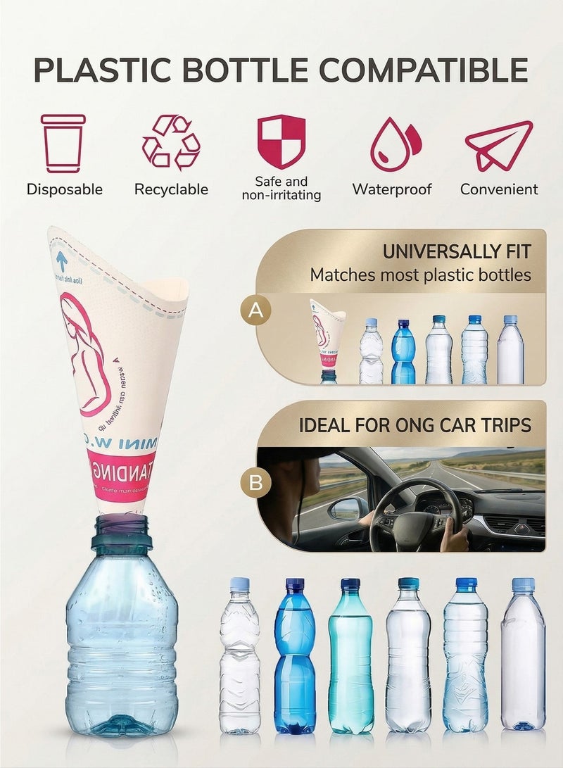 XULEBAO 20 Pcs Disposable Female Urinal Funnel, Waterproof Paper Stand-to-Pee Device for Women & Pregnant, Leak-proof Toilet Aid for Travel, Camping & Public Restrooms - Image 3