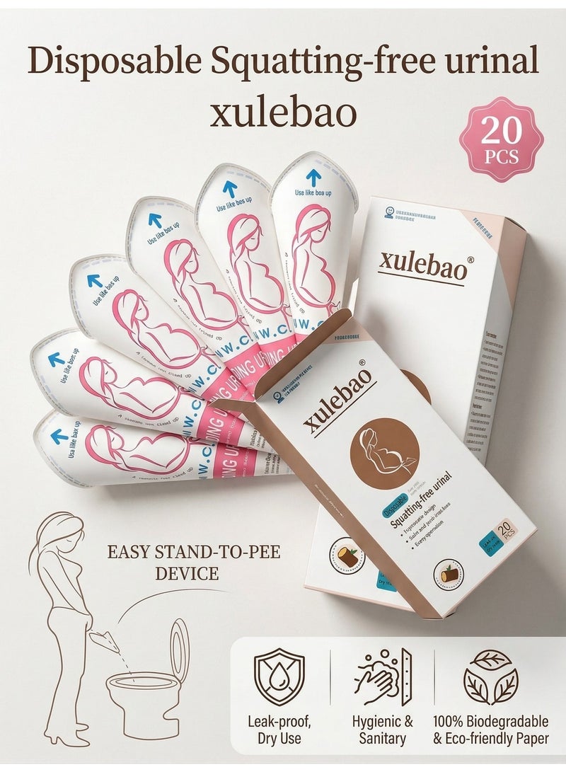 XULEBAO 20 Pcs Disposable Female Urinal Funnel, Waterproof Paper Stand-to-Pee Device for Women & Pregnant, Leak-proof Toilet Aid for Travel, Camping & Public Restrooms - Image 1