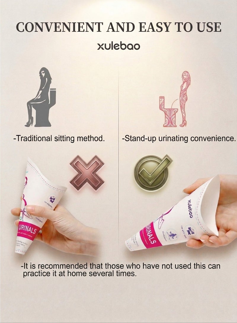 XULEBAO 20 Pcs Disposable Female Urinal Funnel, Waterproof Paper Stand-to-Pee Device for Women & Pregnant, Leak-proof Toilet Aid for Travel, Camping & Public Restrooms - Image 5
