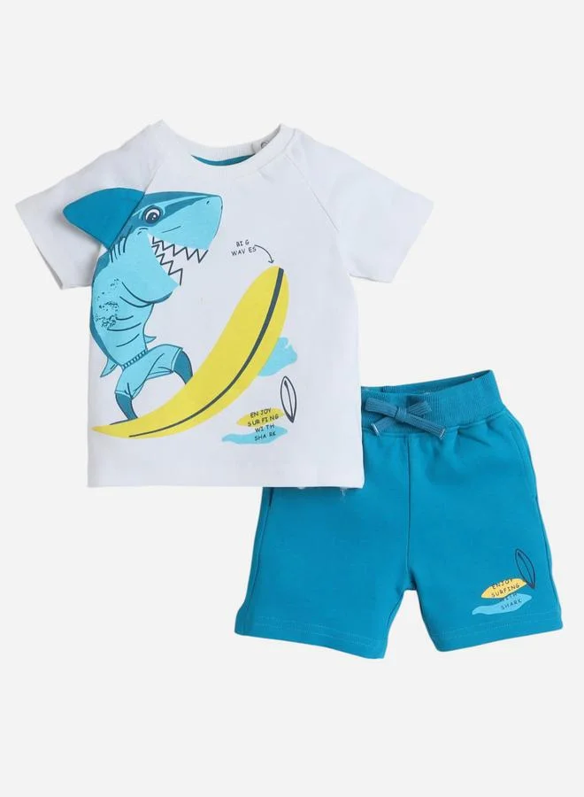 victor and jane Victor And Jane Boys Shark Surfing Graphic T-Shirt and Shorts Set