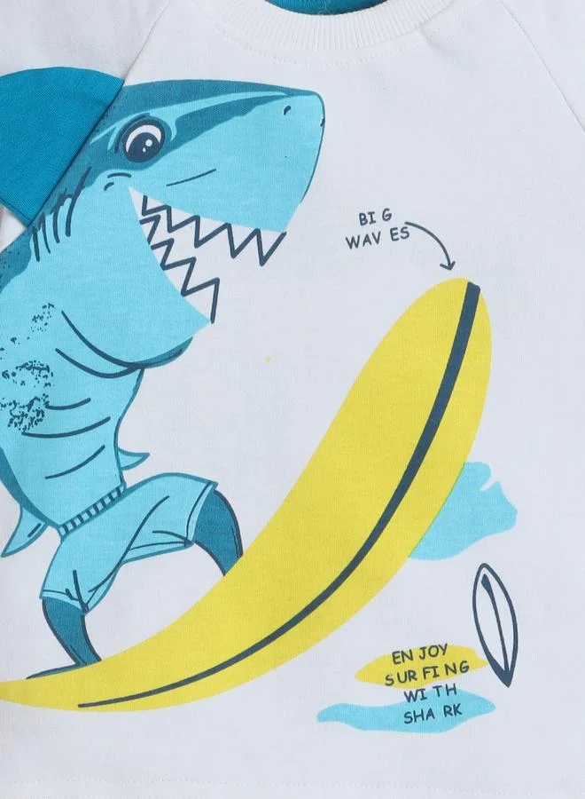 victor and jane Victor And Jane Boys Shark Surfing Graphic T-Shirt and Shorts Set