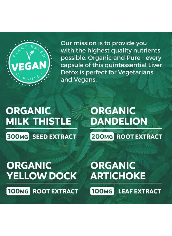 PURE CO - Organic Liver Cleanse Detox  Repair Milk Thistle Extract 80% Silymarin Dandelion Root Artichoke Leaf  Yellow Dock Extracts Liver Detox Supplement Support Health Formula 60 Vegan Capsules - Image 1