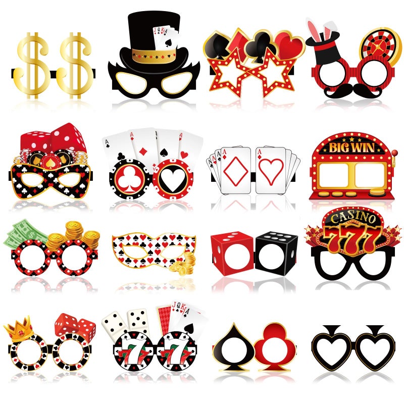 Harrycle 32 Pcs Casino Night Decorations Las Vegas Casino Glasses Paper Eyeglasses Poker Dice Selfie Photo Booth Props Kit Las Vegas Game Night Birthday Party Favors Supplies - Image 3