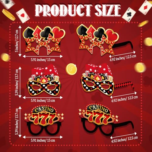 Harrycle 32 Pcs Casino Night Decorations Las Vegas Casino Glasses Paper Eyeglasses Poker Dice Selfie Photo Booth Props Kit Las Vegas Game Night Birthday Party Favors Supplies - Image 5