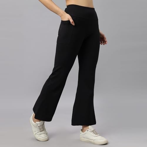 SOIE Women Mid-Rise Fit & Flared Pants with 4-Way Stretch & Compression Waistband Black - Image 3