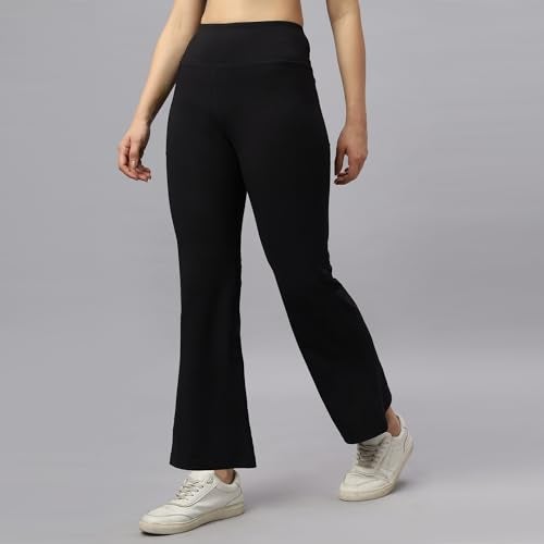 SOIE Women Mid-Rise Fit & Flared Pants with 4-Way Stretch & Compression Waistband Black - Image 4