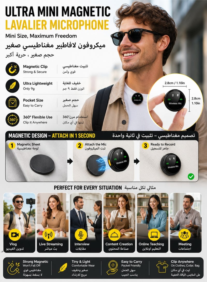 Wireless Magnetic Lavalier Microphone for iPhone & Android – 2.4GHz Noise Cancelling Mini Lapel Mic, Ultra Long Battery Life, Plug & Play Recording Mic for Vlog, YouTube, Streaming & Content Creation - Image 3