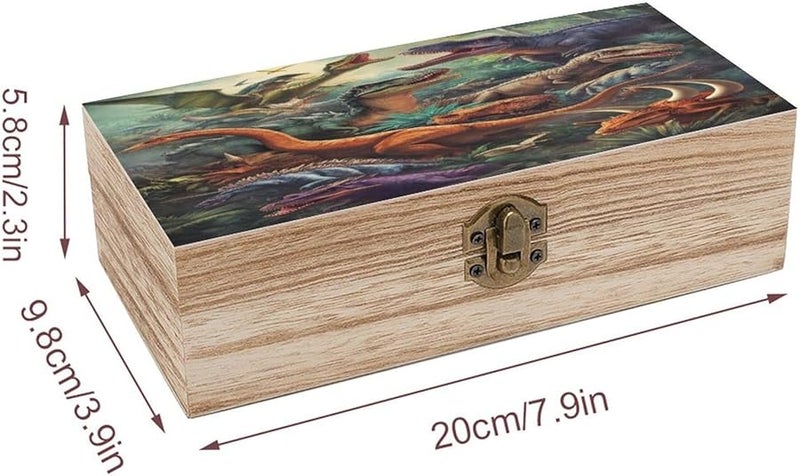 Colorful Dinosaur Jungle Scene Wooden Keepsake Box with Lid for Wedding Memories Photos Crafts - Image 3