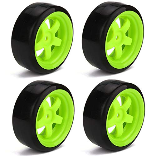 BQLZR 65 mm OD Black Plastic Smooth Tires with Green Wheel Rims for RC 1: 10 On Road Racing & Drift Car Pack of 4 - Image 3