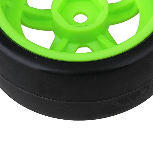 BQLZR 65 mm OD Black Plastic Smooth Tires with Green Wheel Rims for RC 1: 10 On Road Racing & Drift Car Pack of 4 - Image 5