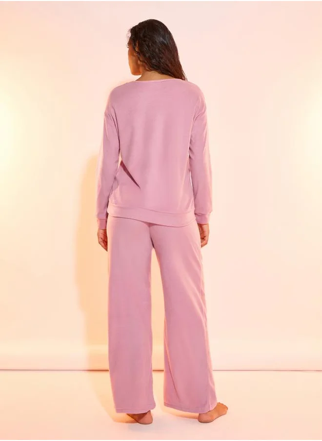 Take Two Solid Round Neck T-Shirt & Pyjama Set