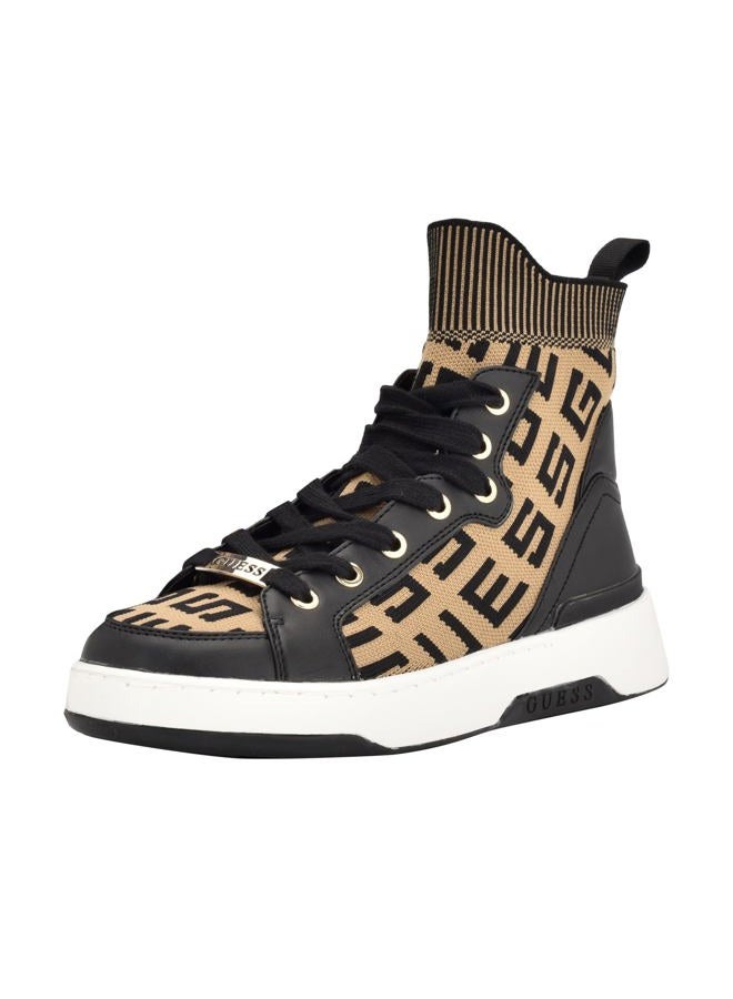 GUESS US Women's Mannen Logo Knit High-Top Sneakers Medium Brown - Image 1