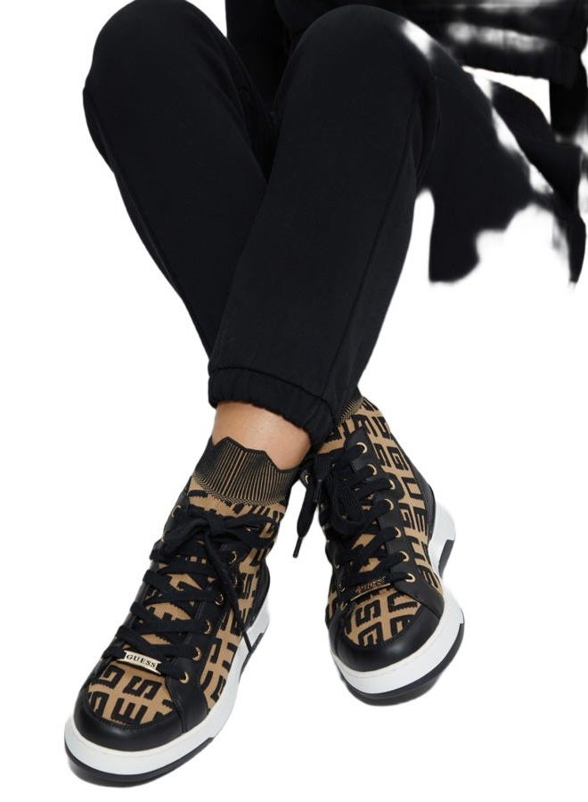 GUESS US Women's Mannen Logo Knit High-Top Sneakers Medium Brown - Image 2