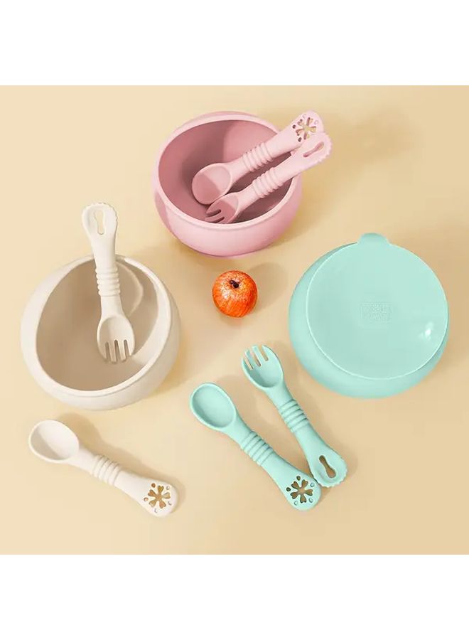 Pink Silicone Baby Feeding Set Suction Bowl With Spoon Soft Texture Easy To Clean Infant Toddler Baby Led Weaning Essentials - Image 1