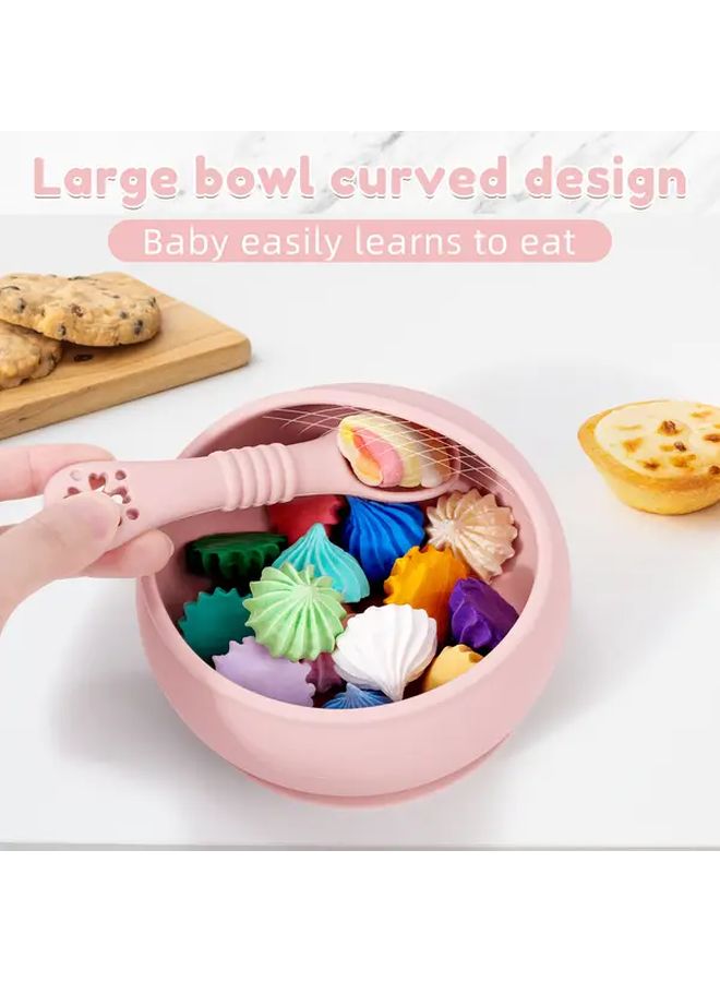 Pink Silicone Baby Feeding Set Suction Bowl With Spoon Soft Texture Easy To Clean Infant Toddler Baby Led Weaning Essentials - Image 3