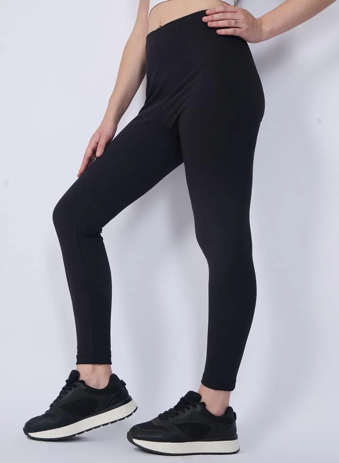 OUTZIDR Black Basic Solid Leggings