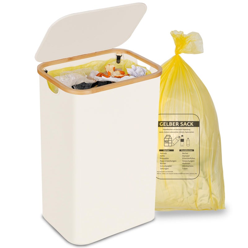 efluky Recycle Bin Holder 100L, 26 Gallon Trash Can with Lid, Garbage Bag Holder for Yellow Bags, Easy Removal, (Inner Bag Not Included) -Beige - Image 1