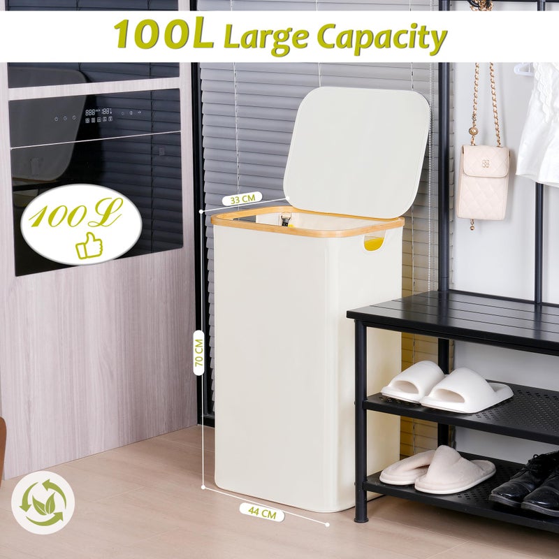 efluky Recycle Bin Holder 100L, 26 Gallon Trash Can with Lid, Garbage Bag Holder for Yellow Bags, Easy Removal, (Inner Bag Not Included) -Beige - Image 2