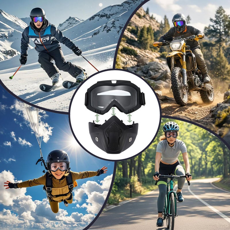 CROSSBODY Motorcycle Goggles Dirt Bike ATV Motocross Anti-UV Adjustable Riding Offroad Protective Combat Tactical Clear Glasseswith Removable Face Mask Men Women - Image 2