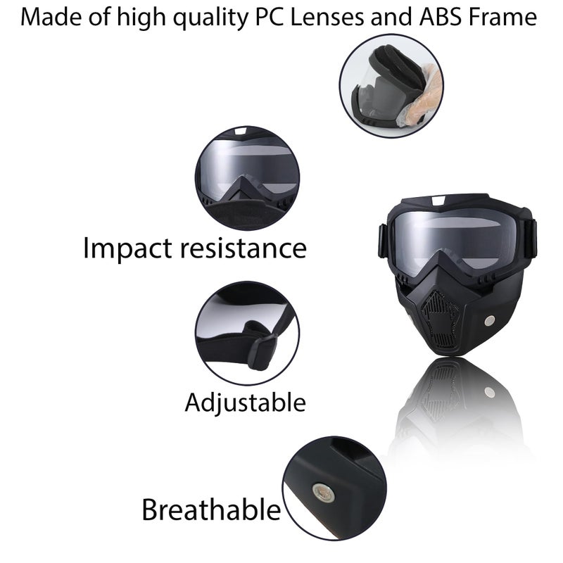 CROSSBODY Motorcycle Goggles Dirt Bike ATV Motocross Anti-UV Adjustable Riding Offroad Protective Combat Tactical Clear Glasseswith Removable Face Mask Men Women - Image 3