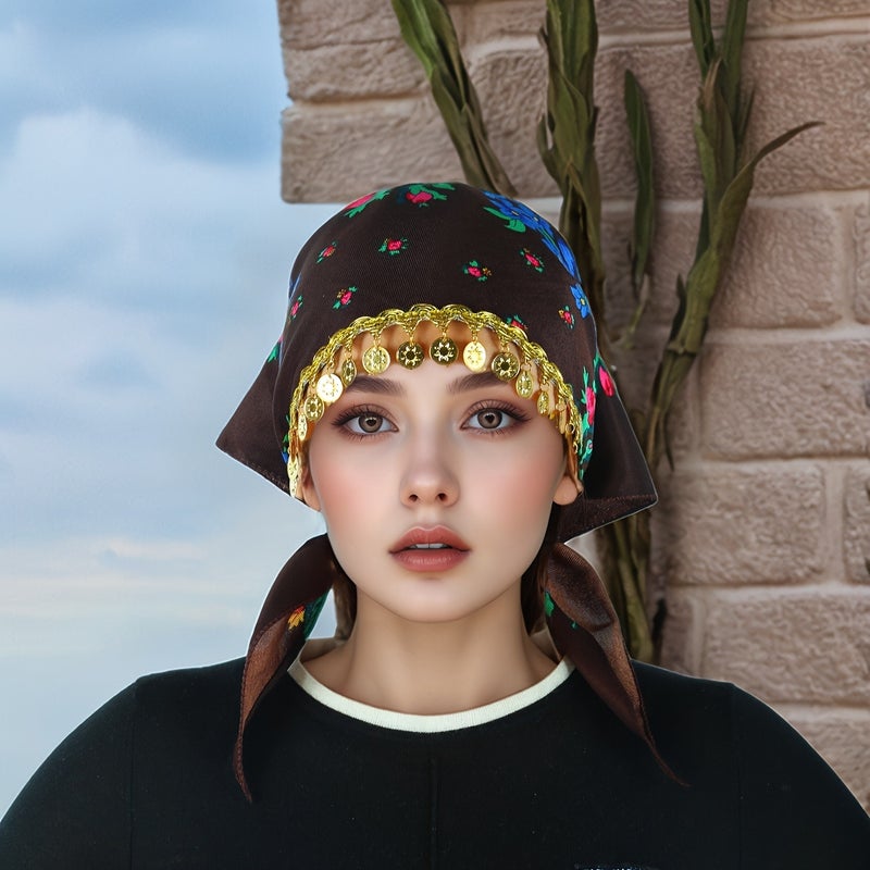 Fashionable Peony Headscarf with Luxurious Gold Sequin Accessories - Breathable, Dustproof, Lightweight Summer Wrap for Women - Image 5