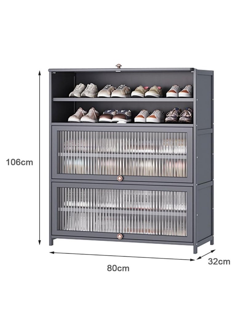 Forthcan Large Shoe Rack Cabinet, 80×32×106cm, Grey – Space-Saving Shoe Organizer with Doors, Entryway Closet Storage for 24–28 Pairs, Stackable and Stylish - Image 2