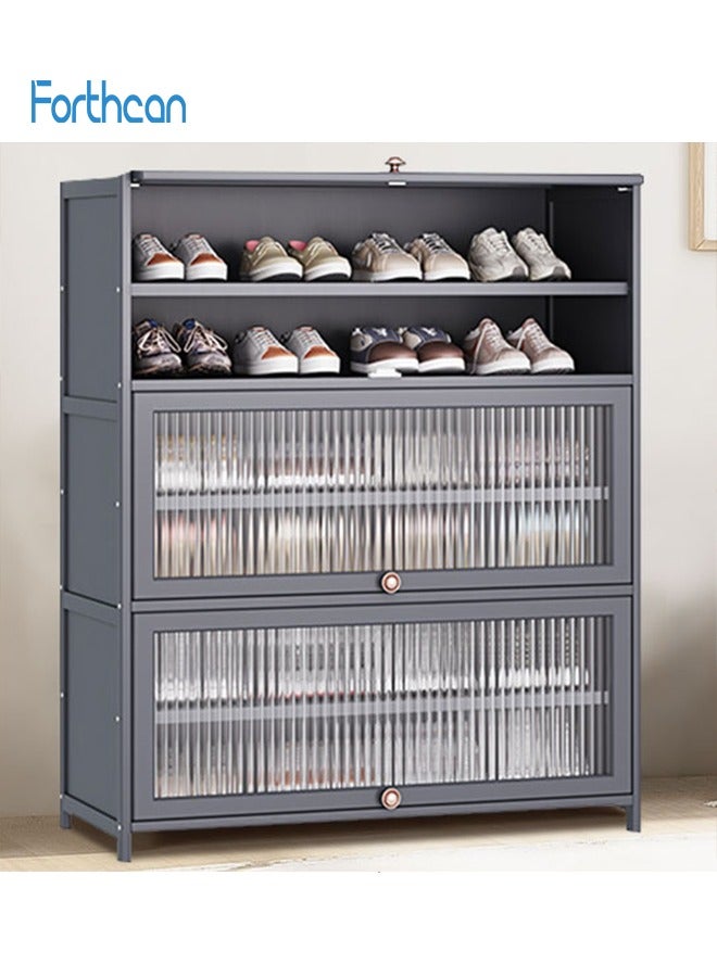 Forthcan Large Shoe Rack Cabinet, 80×32×106cm, Grey – Space-Saving Shoe Organizer with Doors, Entryway Closet Storage for 24–28 Pairs, Stackable and Stylish - Image 1