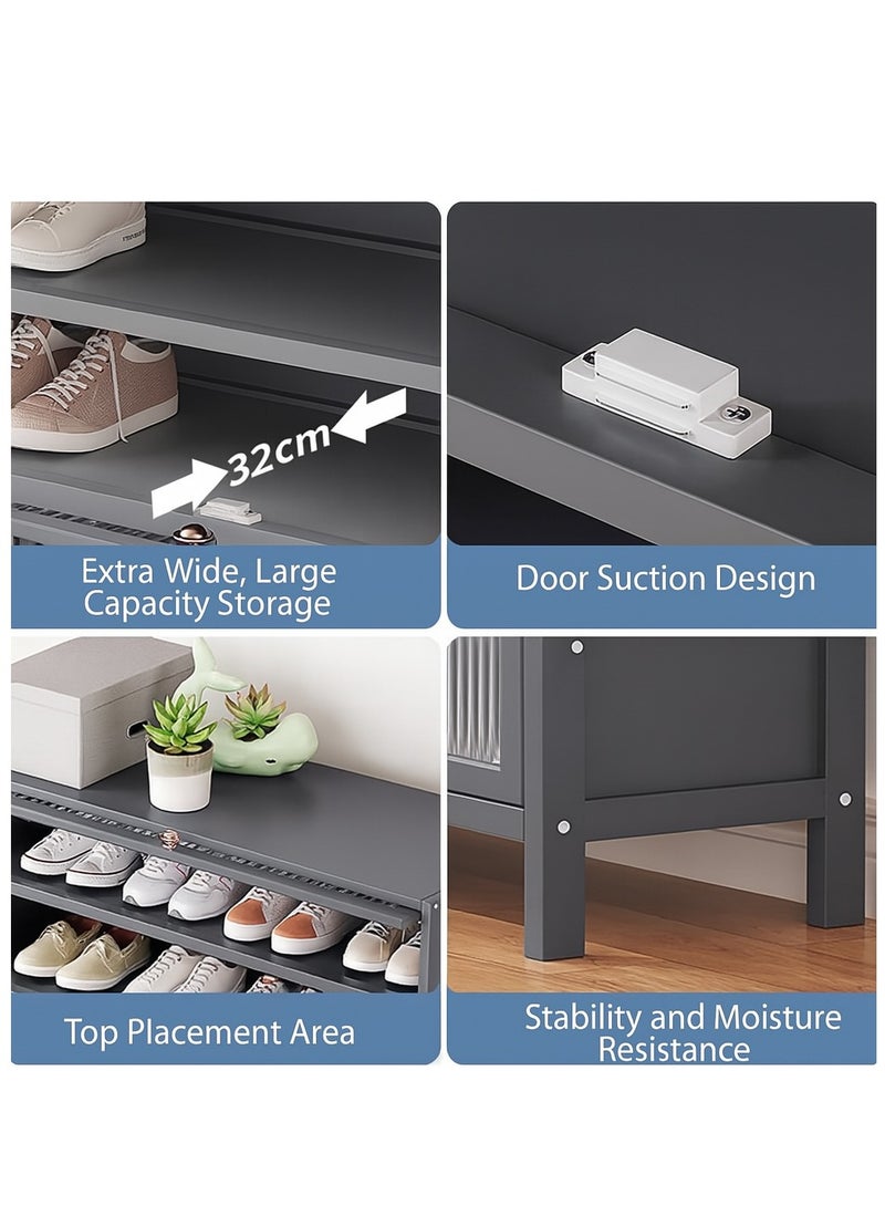 Forthcan Large Shoe Rack Cabinet, 80×32×106cm, Grey – Space-Saving Shoe Organizer with Doors, Entryway Closet Storage for 24–28 Pairs, Stackable and Stylish - Image 5