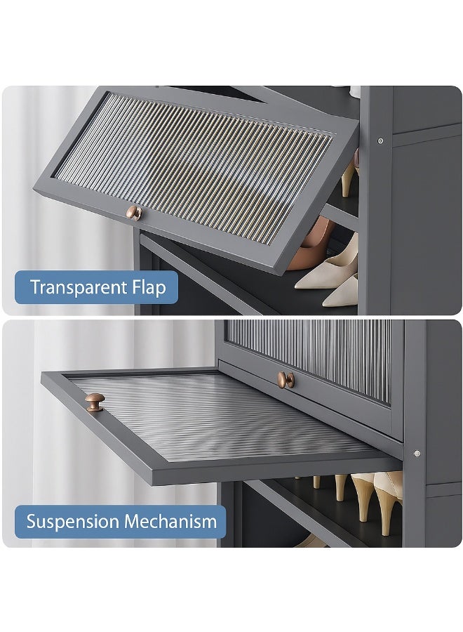 Forthcan Large Shoe Rack Cabinet, 80×32×106cm, Grey – Space-Saving Shoe Organizer with Doors, Entryway Closet Storage for 24–28 Pairs, Stackable and Stylish - Image 4