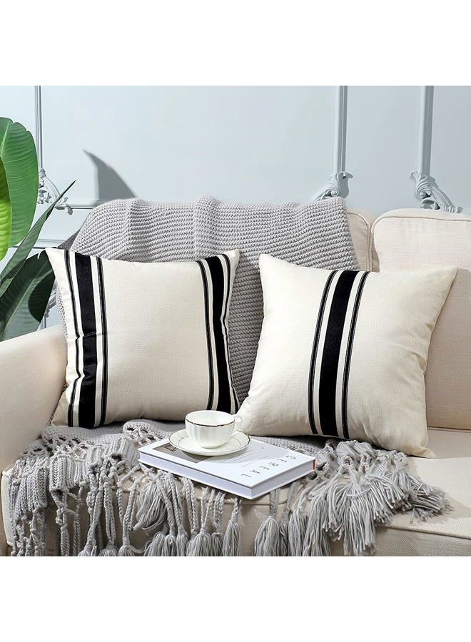 Otostar Pack of 2 Outdoor Waterproof Decorative Pillow Covers 18x18 Inch Linen Geometry Pillowcases Cushion Case Garden Throw Pillow Covers Pillows Shell for Patio Furniture Couch Tent Balcony (Black) - Image 2