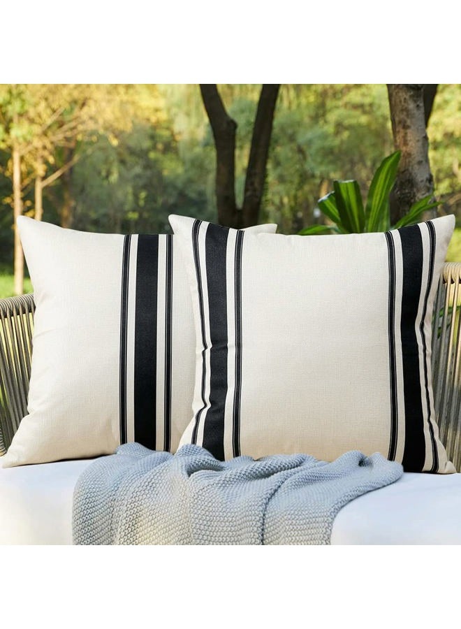 Otostar Pack of 2 Outdoor Waterproof Decorative Pillow Covers 18x18 Inch Linen Geometry Pillowcases Cushion Case Garden Throw Pillow Covers Pillows Shell for Patio Furniture Couch Tent Balcony (Black) - Image 1