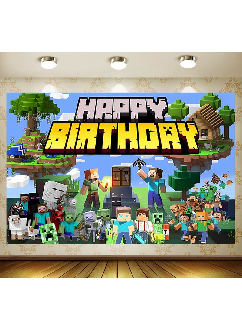 بارتي ماين كرافت عيد ميلاد الخلفية ماين كرافت موضوع الأطفال عيد ميلاد حزب صور القماش راية 3D يمكن استخدامها مع البالونات ، حجم كبير 150 * 100 سم