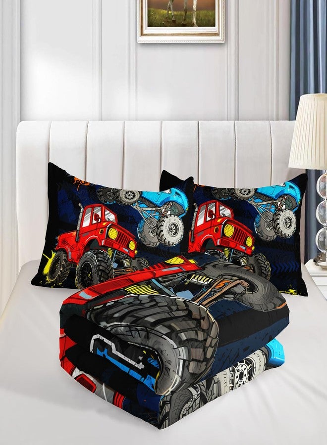 QOOMO Monster Truck Comforter Set for Kids Teens Boys,Cars Kids Comforter Comforter with 2 Pillowcase, Microfiber 3 Piece Bedding Set,Soft and Lightweight(Black，Twin Size) - Image 5