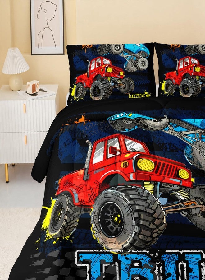 QOOMO Monster Truck Comforter Set for Kids Teens Boys,Cars Kids Comforter Comforter with 2 Pillowcase, Microfiber 3 Piece Bedding Set,Soft and Lightweight(Black，Twin Size) - Image 4