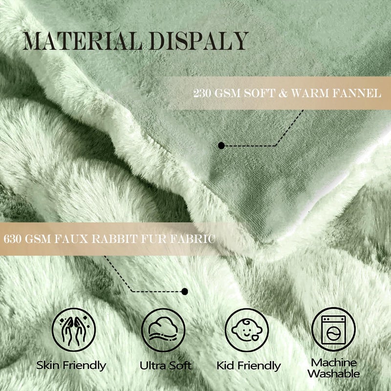 Latepis Faux Fur Throw Blanket Sage Green Bubble Cozy Soft Heavy Blanket for Couch Fuzzy Thick Blanket for Sofa Bedroom Plush Fluffy Warm Blanket for Winter Luxury Throw Blanket 50''x60''  860gsm - Image 4