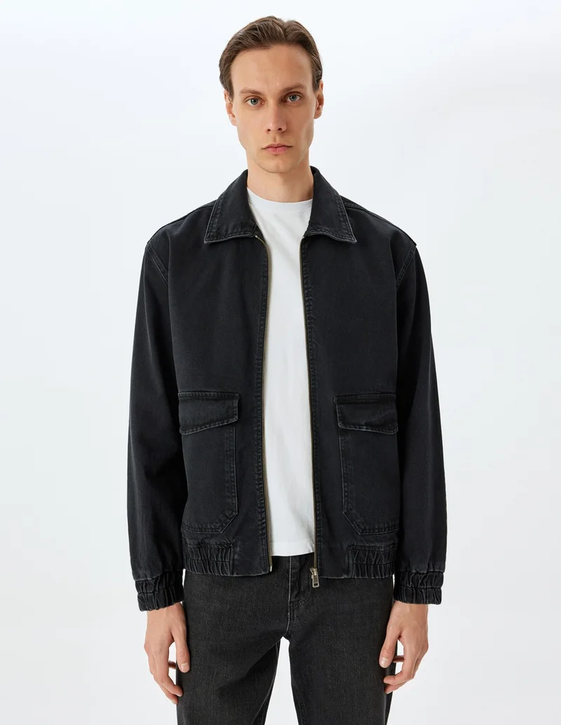 KOTON Cotton Flap Pocket Detailed Zippered Denim Jacket