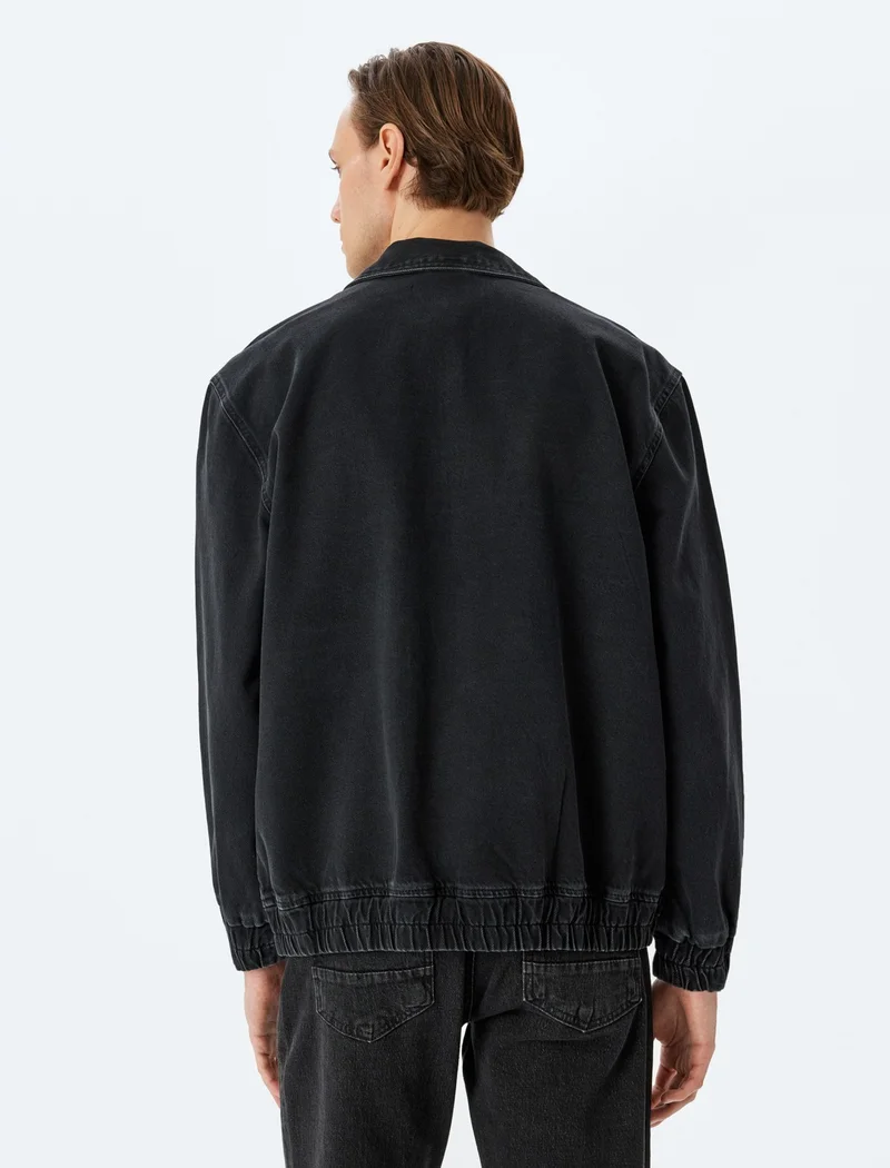 KOTON Cotton Flap Pocket Detailed Zippered Denim Jacket