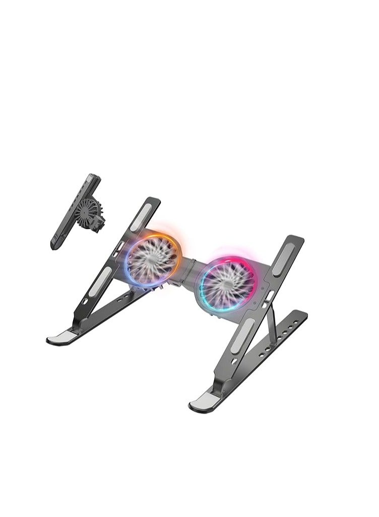 "حامل لابتوب للمكتب مع وسادة تبريد ومروحة - 7 مستويات قابلة للتعديل من الألومنيوم لحامل اللابتوب ورافع الدفتر لأجهزة MacBook Pro/Air، HP، Lenovo، Sony، Dell، وأكثر من ذلك للأجهزة من 10-15.6 بوصة (فضي)" - Image 1