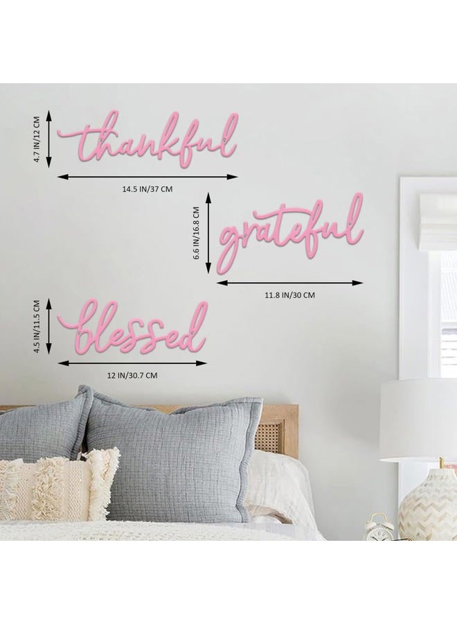 ESTART Thankful Grateful Blessed Letter Sign Metal Wall Decor, 3 Piece Pink Letters Wall Art for Bathroom Bedroom Metal Words Wall Decor for Home Decor (Pink) - Image 3