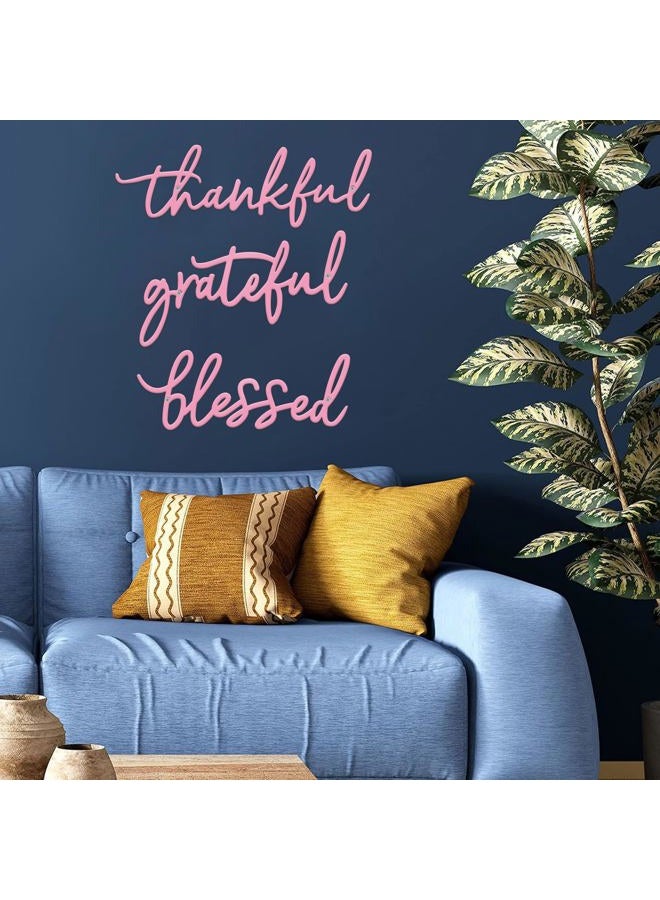 ESTART Thankful Grateful Blessed Letter Sign Metal Wall Decor, 3 Piece Pink Letters Wall Art for Bathroom Bedroom Metal Words Wall Decor for Home Decor (Pink) - Image 2