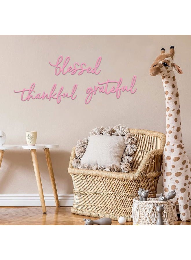 ESTART Thankful Grateful Blessed Letter Sign Metal Wall Decor, 3 Piece Pink Letters Wall Art for Bathroom Bedroom Metal Words Wall Decor for Home Decor (Pink) - Image 4