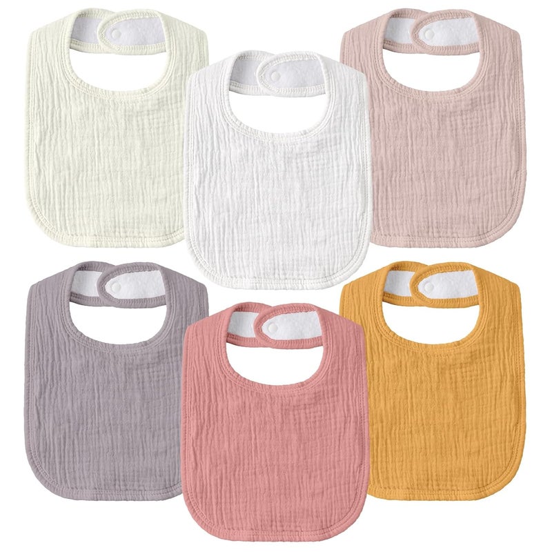 Muslin Drool Bibs for Boys Girls 6 Pack - Adjustable Baby Bibs for Drooling and Teething - Image 1