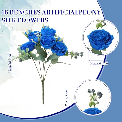 Geosar 8 Bundles Artificial Peonies Flowers Fake Silk Peony Bouquet Faux Peonies Flowers Bulk for Decoration Vase Floral Arrangements Wedding Party Table (Royal Blue,White) - Image 2