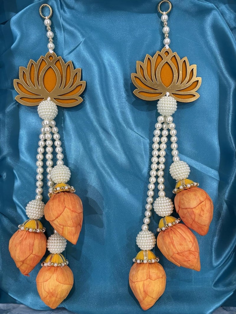 Generic Door Hanging Yellow Lotus Buds Hanging 1 Pair 2 Pieces Decoration Wall Hanging Pooja Room Temple and Diwali Decoration - Image 2