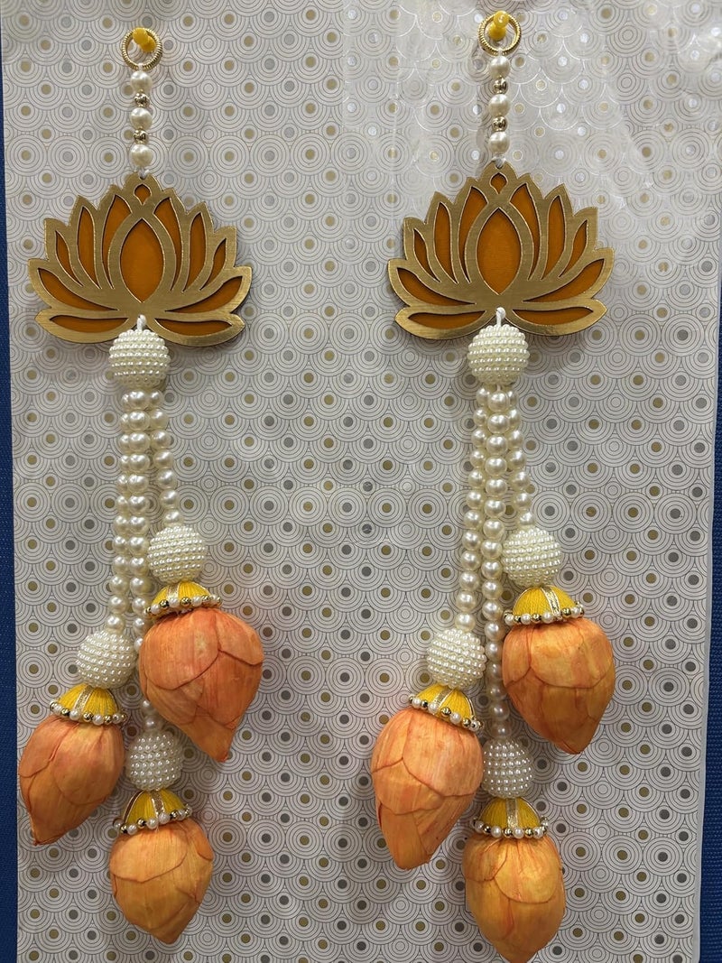 Generic Door Hanging Yellow Lotus Buds Hanging 1 Pair 2 Pieces Decoration Wall Hanging Pooja Room Temple and Diwali Decoration - Image 4